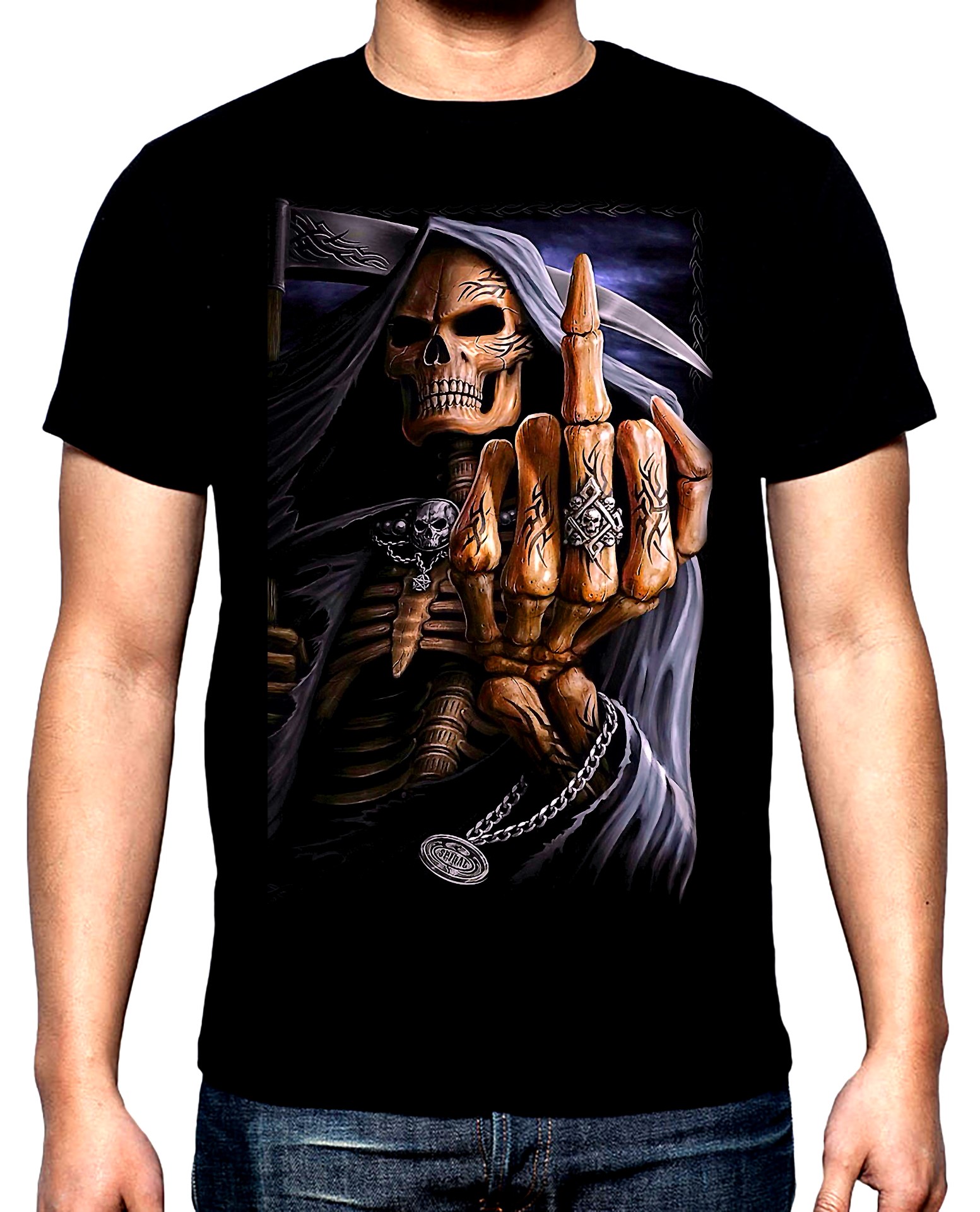 Скелет, среден пръст, мъжка тениска, 100% памук, S до 5XL