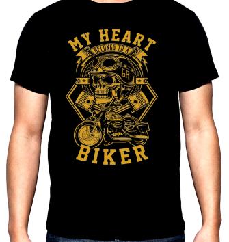 My heart belongs to a biker, рокерска мъжка тениска, 100% памук, S до 5XL