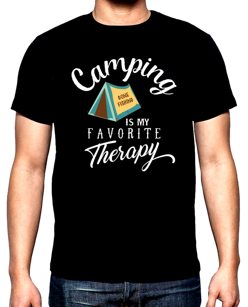 Тениски Camping is my favourite therapy, мъжка тениска за къмпинг, 100% памук, S до 5XL