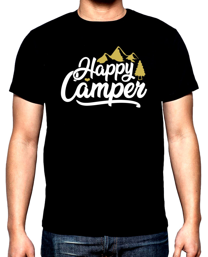 Тениски Happy camper, мъжка тениска за къмпинг, 100% памук, S до 5XL