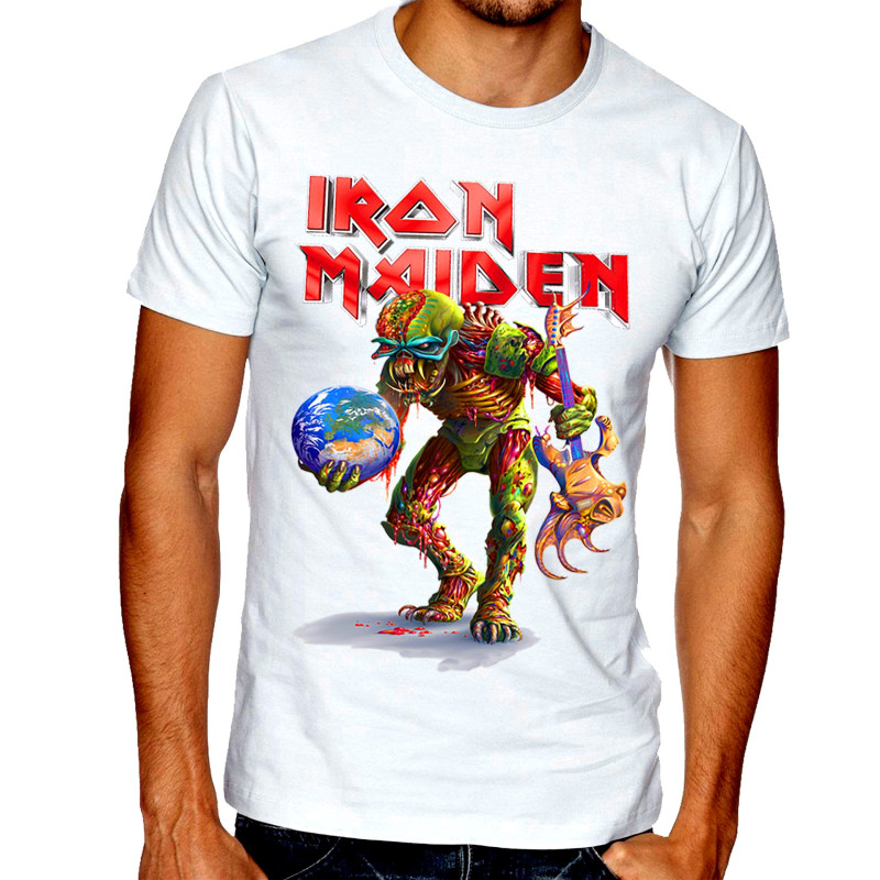 Тениски Iron Maiden, Айрън Мейдън, Eddie, мъжка бяла тениска, S до 3XL