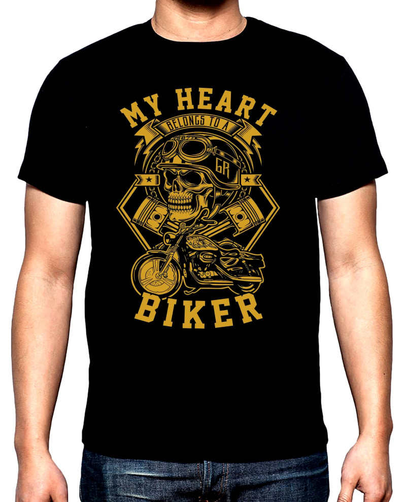 Тениски My heart belongs to a biker, рокерска мъжка тениска, 100% памук, S до 5XL