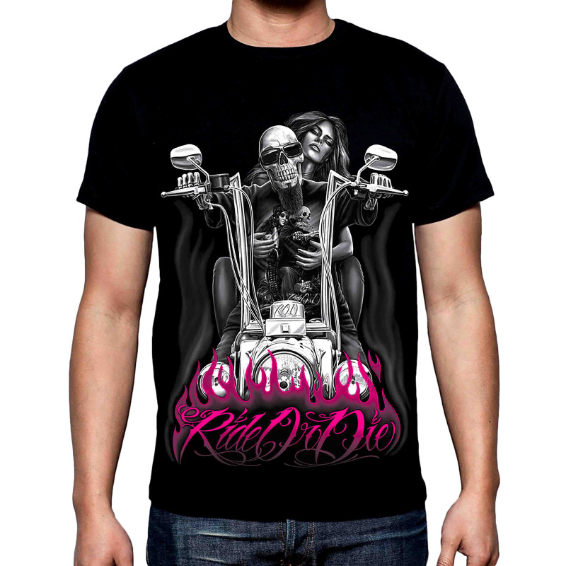 Тениски Ride or die, men's t-shirt,biker, motor, skull, skelleton, 100%cotton
