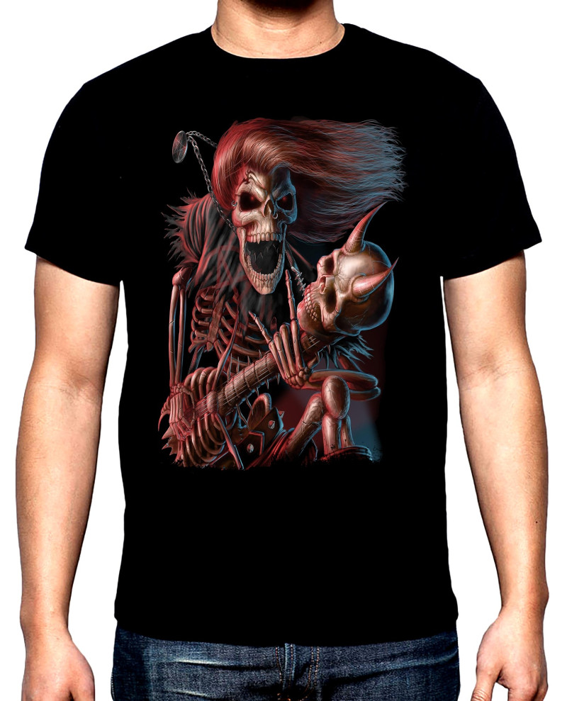 Тениски Скелет с китара, хеви метъл, мъжка тениска, 100% памук, S до 5XL